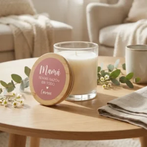 Vela personalizada con tapa de madera