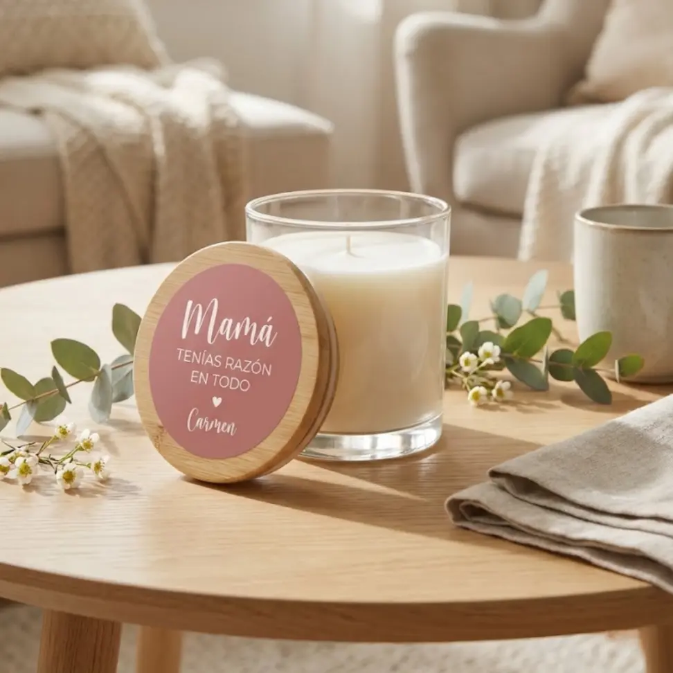 Vela personalizada con tapa de madera