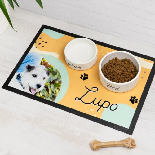 Alfombra personalizada para comedero de perro y gato