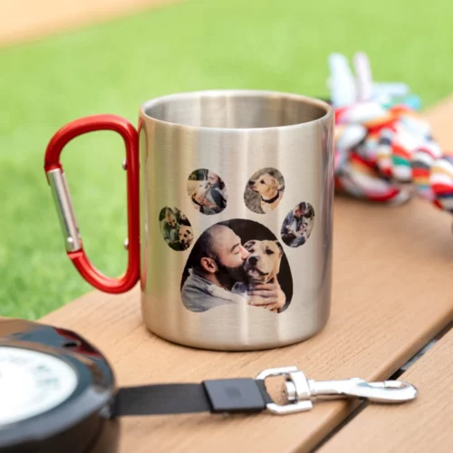 Taza acero personalizada con mosquetón