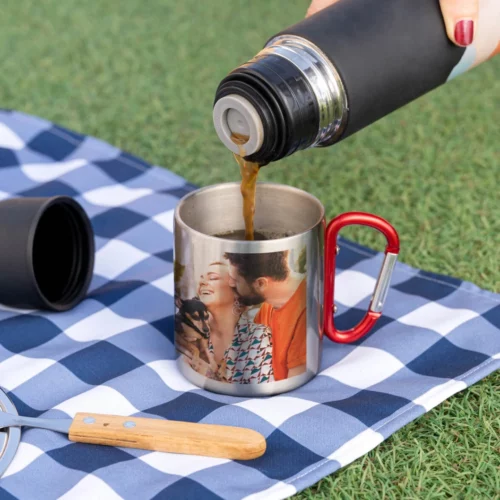 Taza acero personalizada con mosquetón