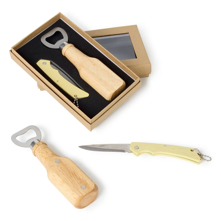 Set Abridor Con Imán Madera Y Navaja Clara