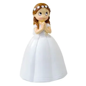 Figura para tarta de comunión niña vestido largo y corona de flores