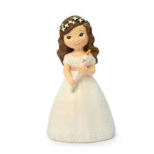 Figura pastel Comunión vestido blanco niña con cirio