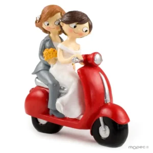 Figura de pastel para boda de novias Pop y Fun en moto