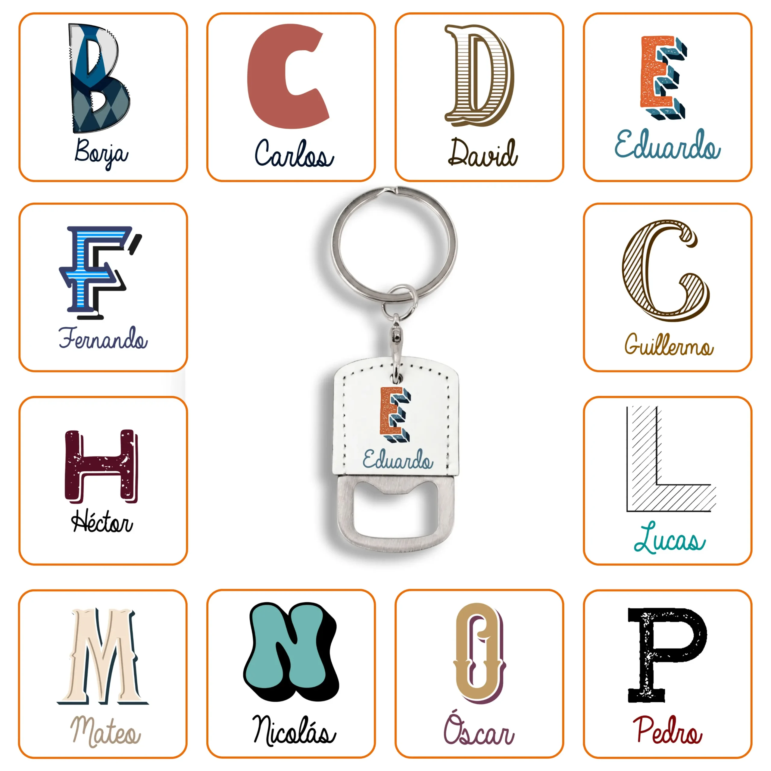 Llavero polipiel abridor personalizado con Inicial