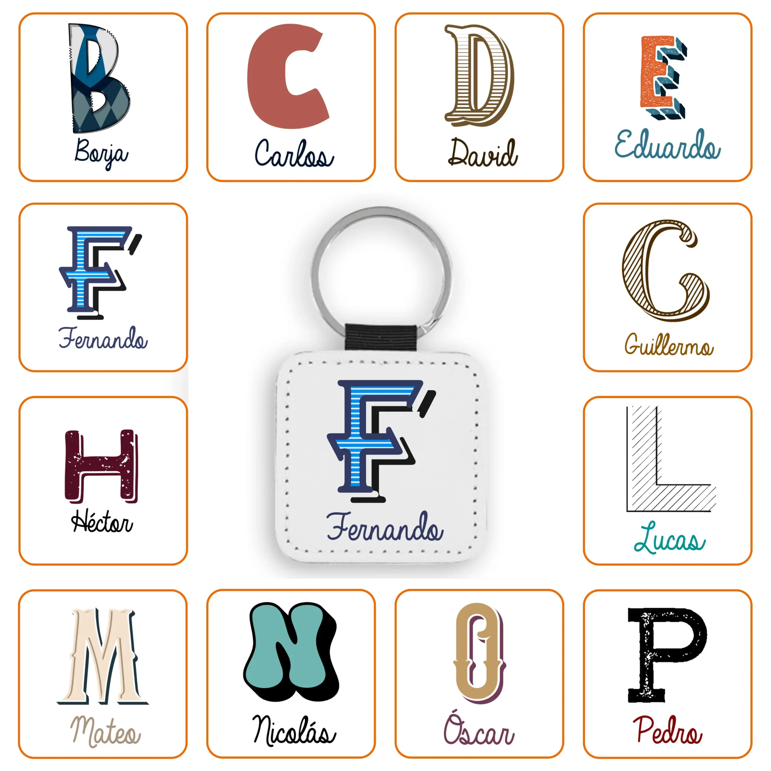 Llavero cuadrado de polipiel personalizado con Inicial
