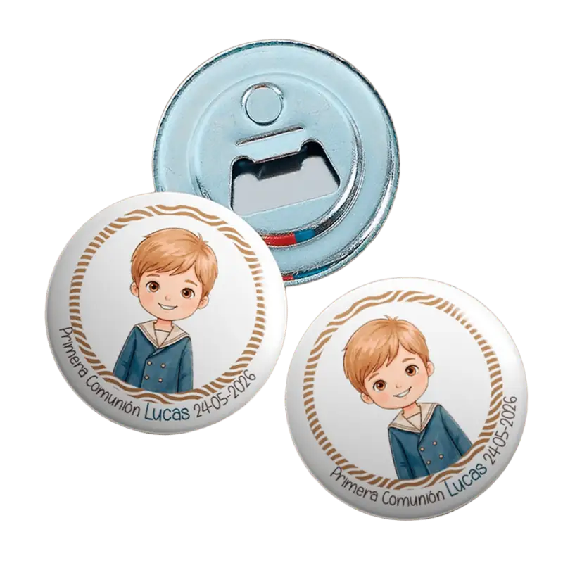 Chapa Imán/Abridor Comunión Niño Personalizada