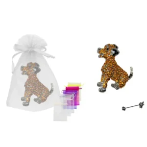 Broche con pedrería perrito y bolsa de tul