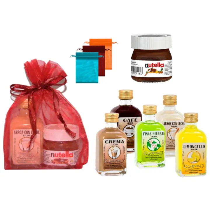 Licor frasca con Nutella y bolsa de tul