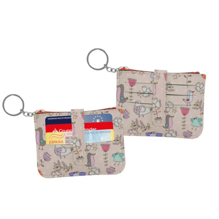 Monedero tarjetero con llavero pájaros