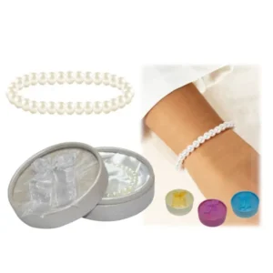 Pulsera 32 perlas blancas y caja con lazo