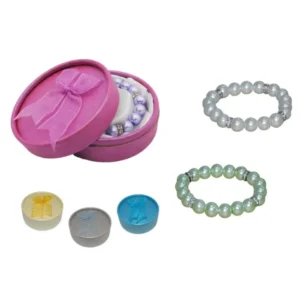 Pulsera de perlas blancas o colores con brillantes y caja con lazo