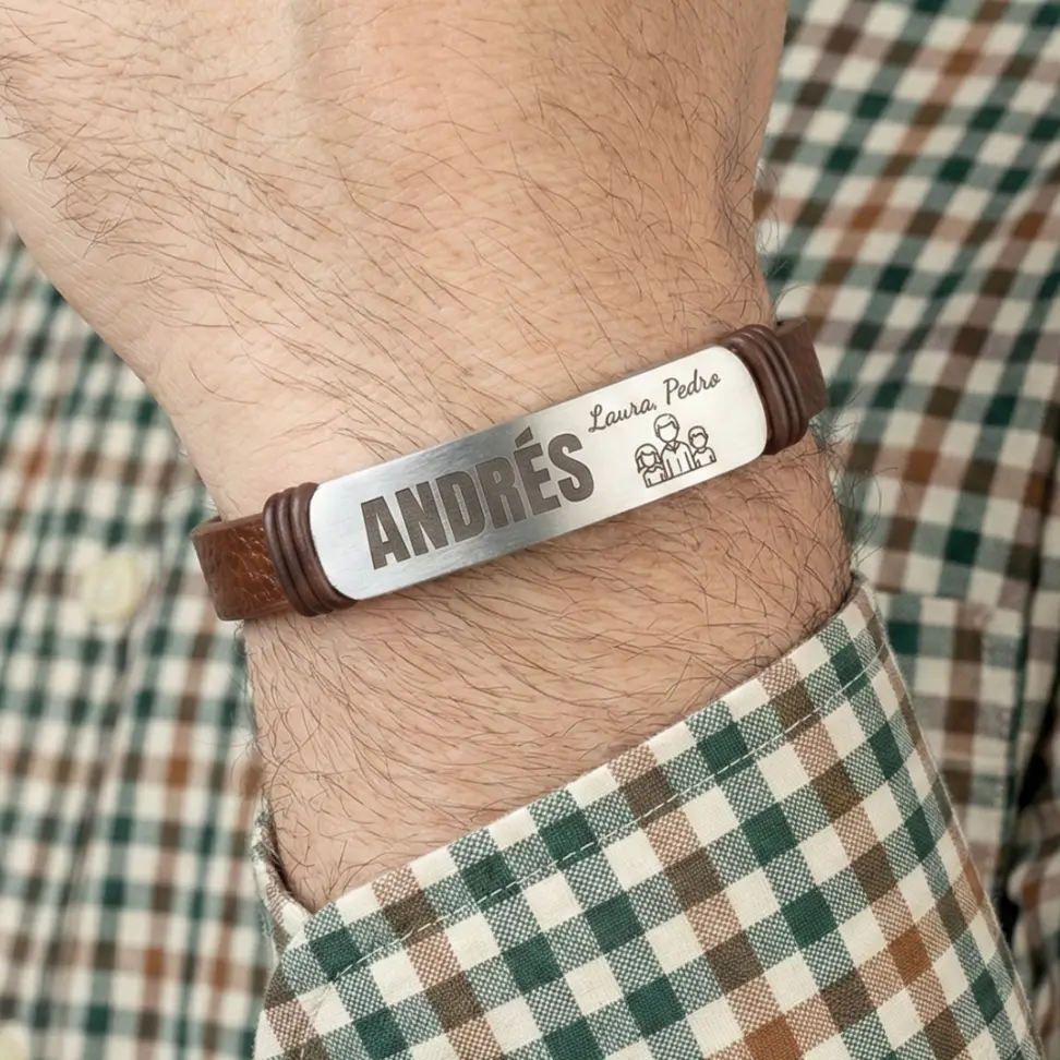 Pulsera de cuero lisa personalizada para Padre