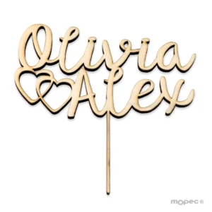 Cake Topper Madera Nombres y Corazones