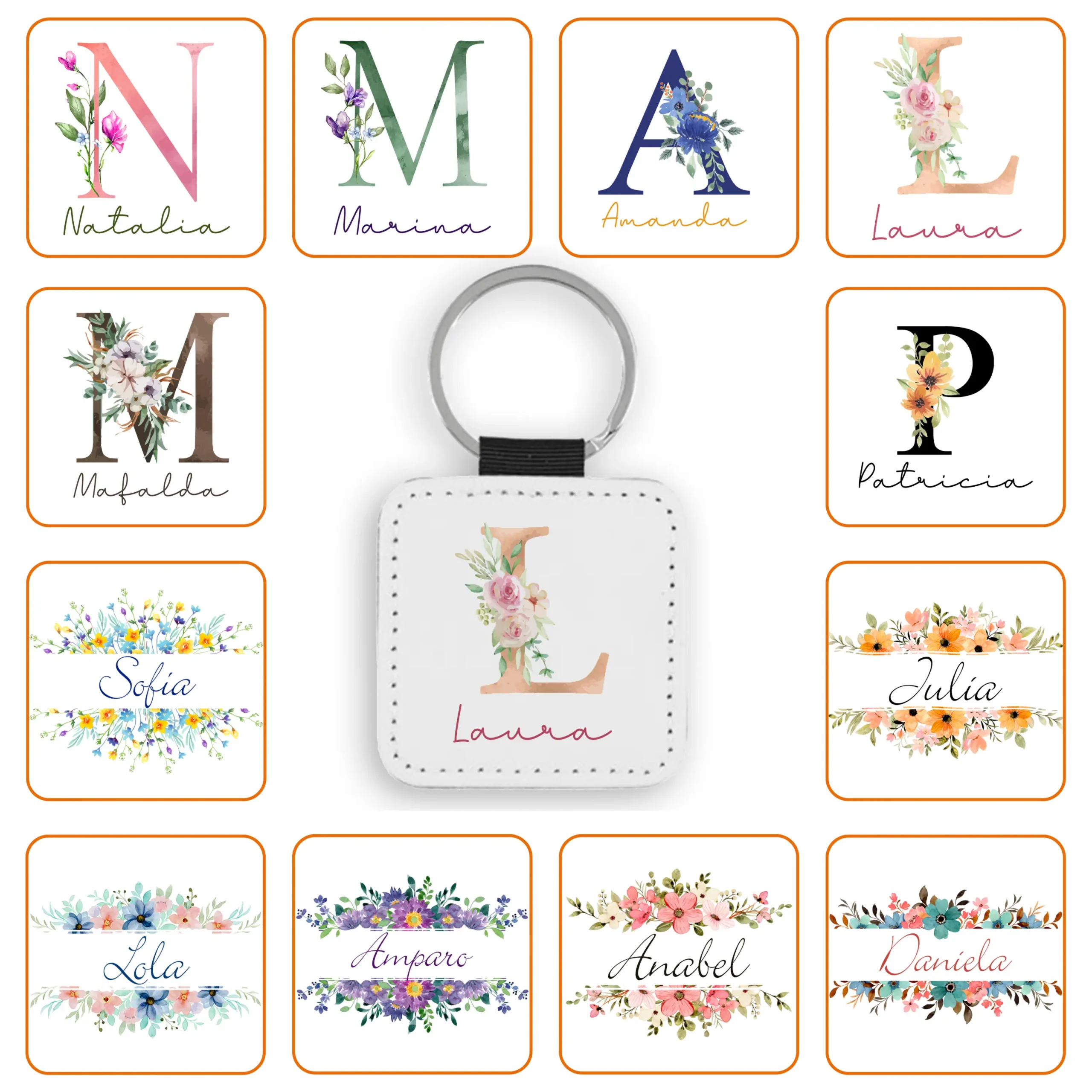 Llavero Cuadrado de Polipiel Personalizado con diseño elegido