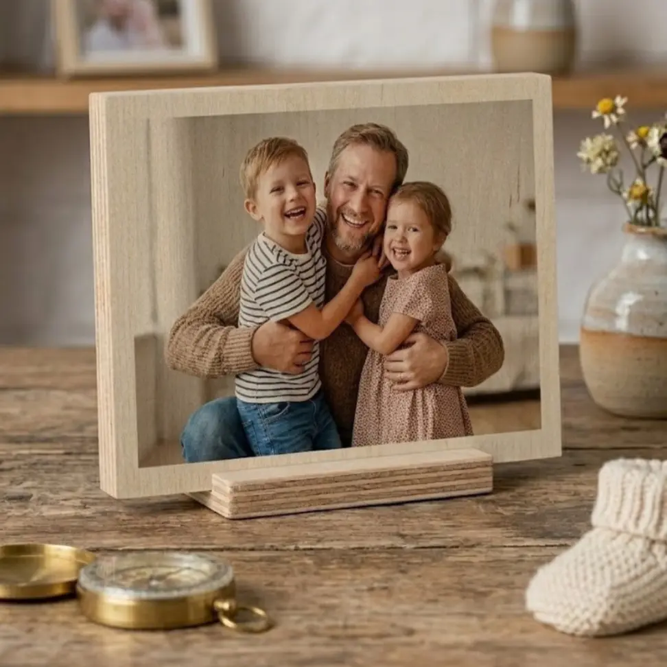 Tarjeta de madera impresa con foto de Padre