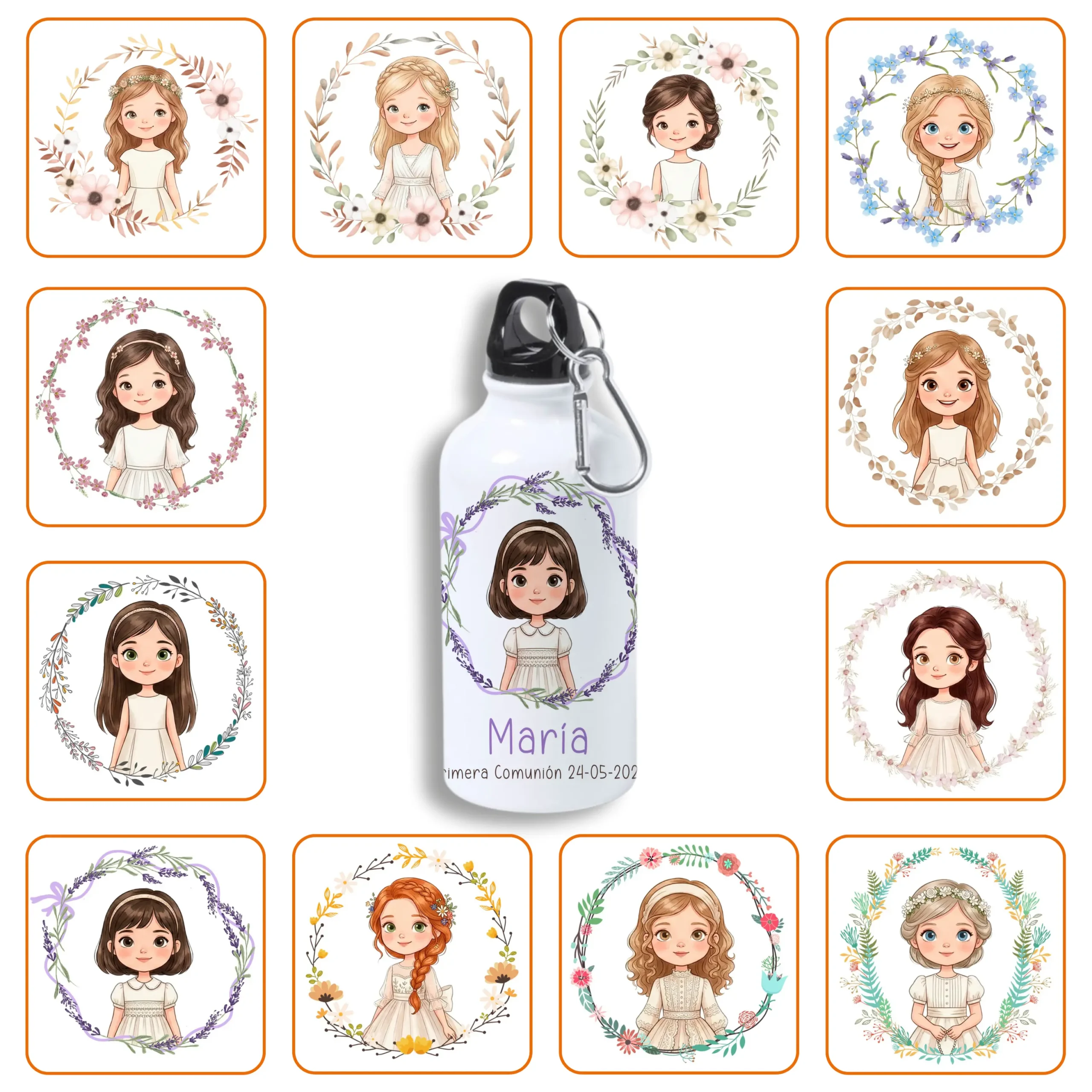 Botella de Aluminio 400ml Personalizada Niña Comunión