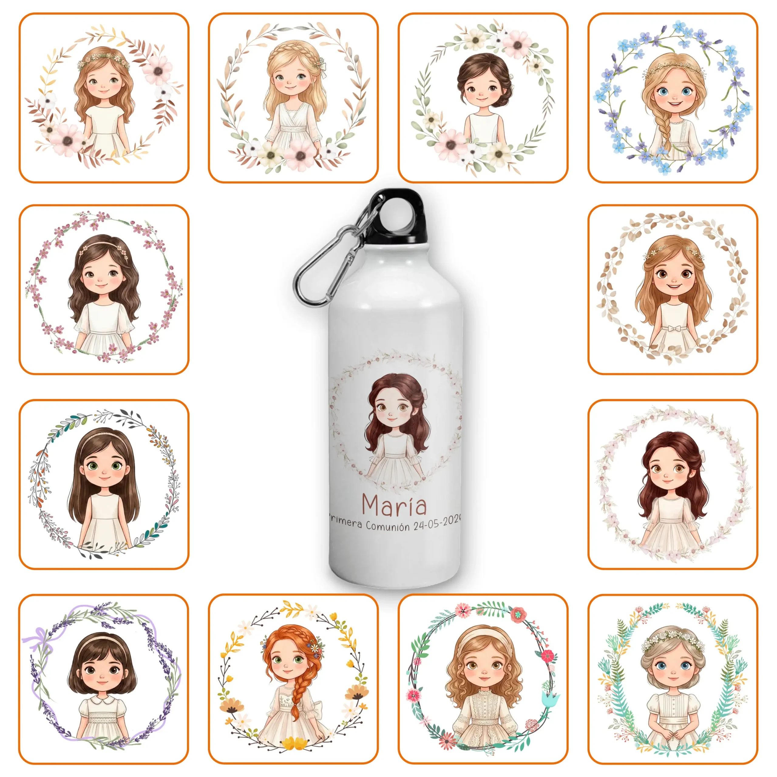 Botella de Aluminio Personalizada 600 ml Niña Comunión