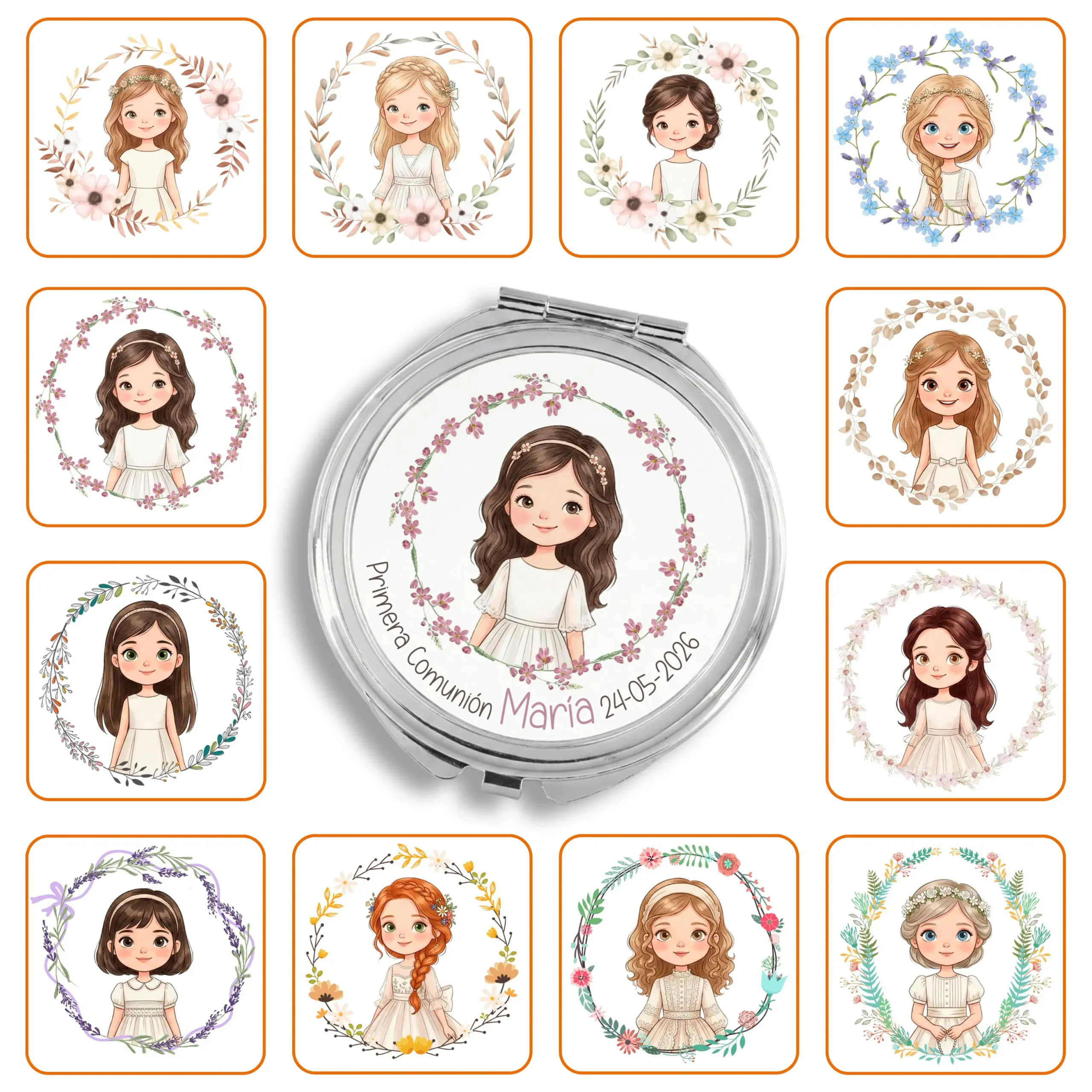 Espejo Redondo Personalizado Niña Comunión