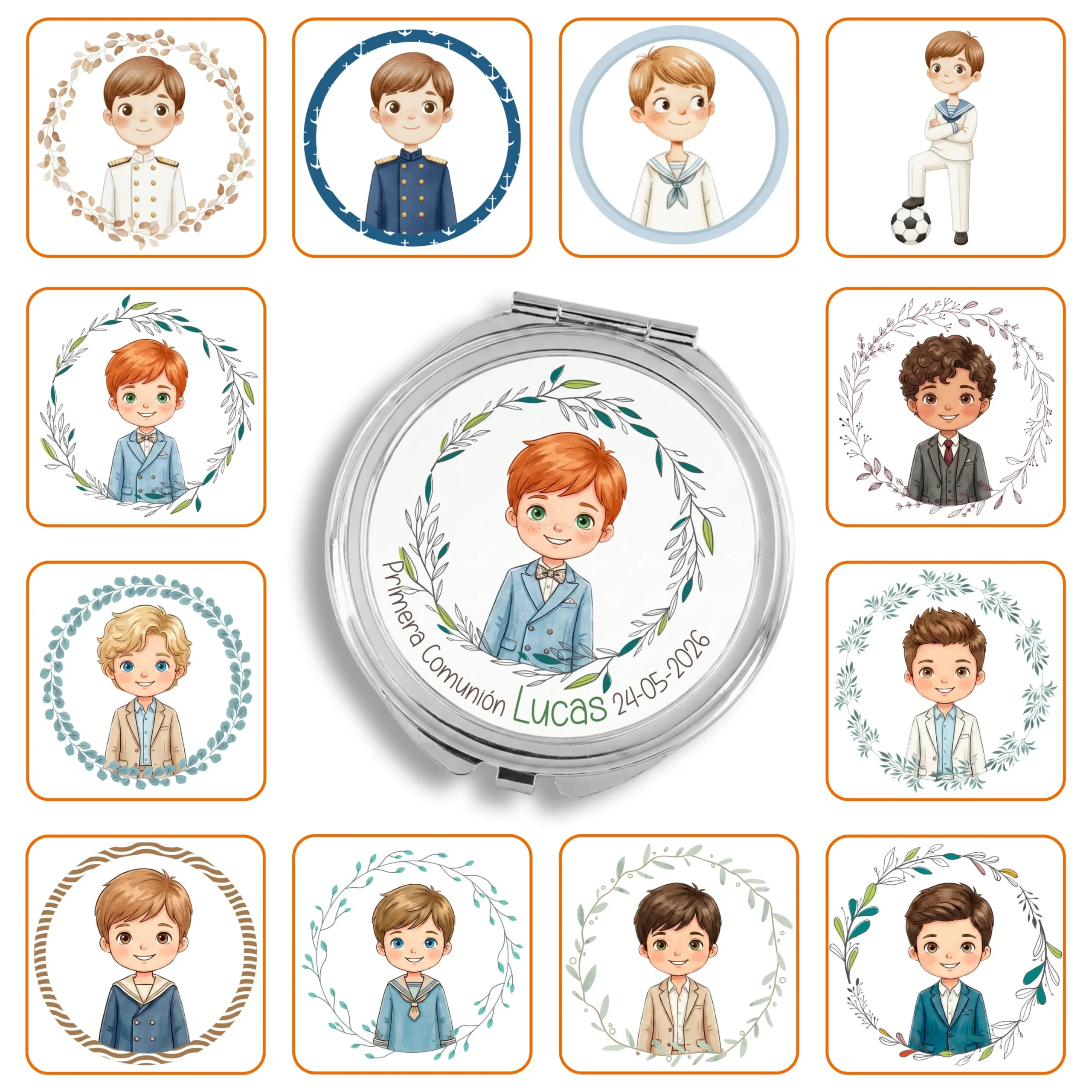 Espejo Redondo Personalizado Niño Comunión