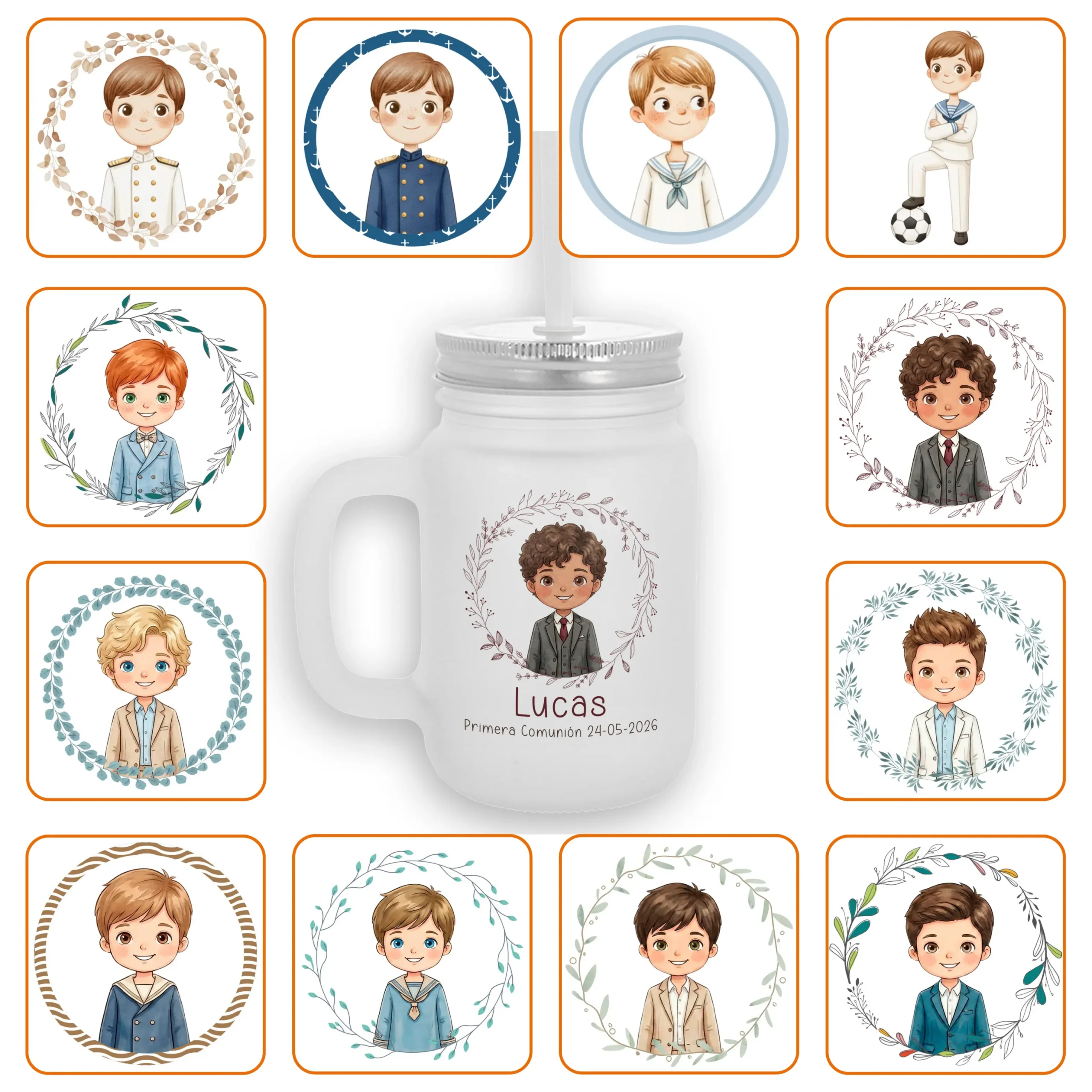 Jarra Pajita Personalizada Niño Comunión