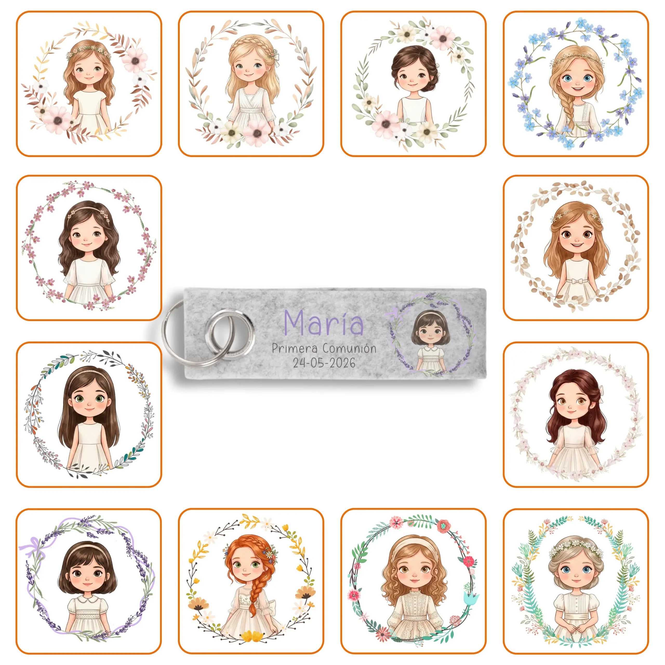Llavero de fieltro personalizado Niña Comunión
