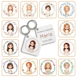 Llavero metal cuadrado personalizado Niña Comunión