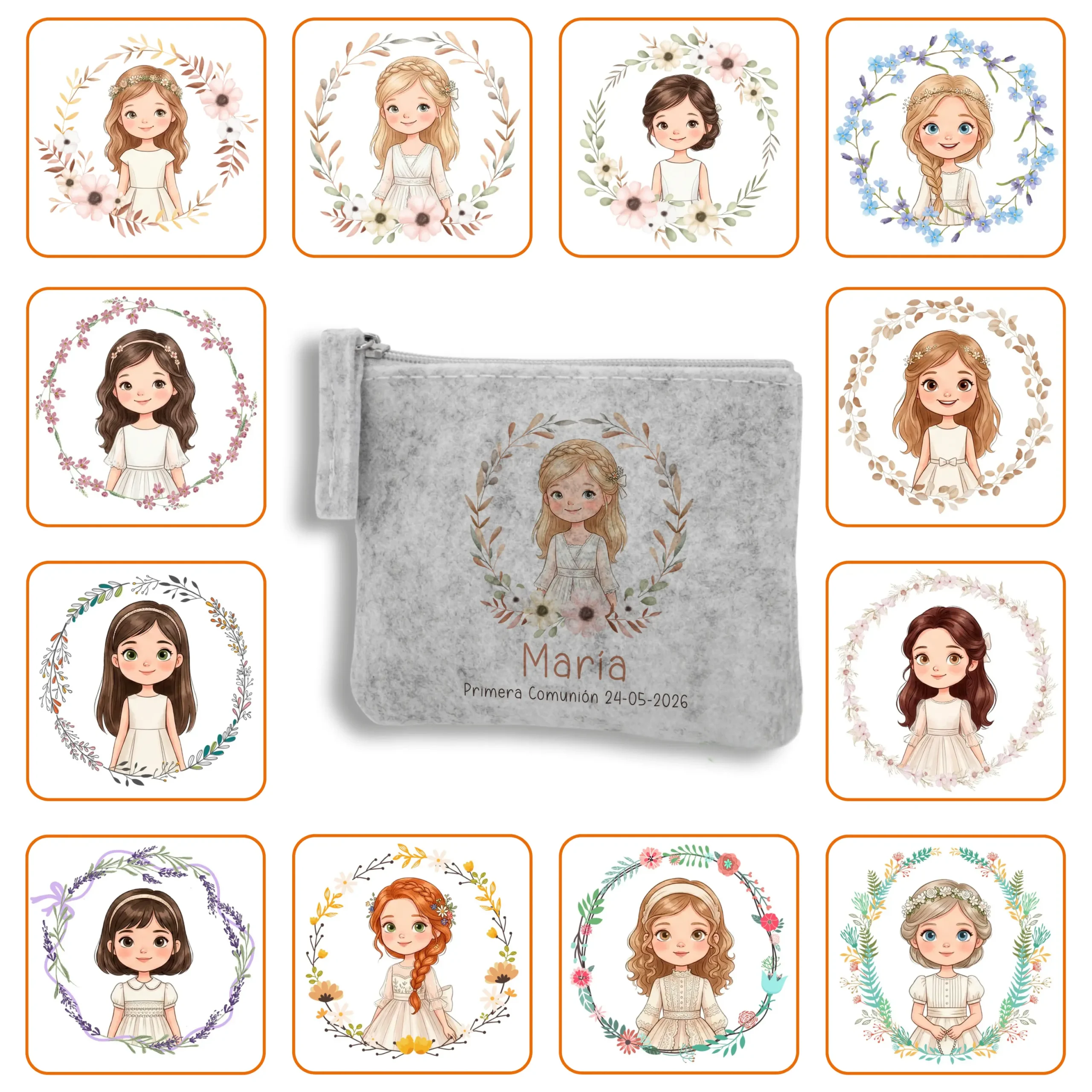 Monedero de fieltro personalizado Niña Comunión