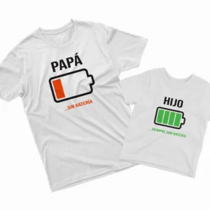 Camisetas Padre e Hijo Papá sin batería Hijo siempre con batería
