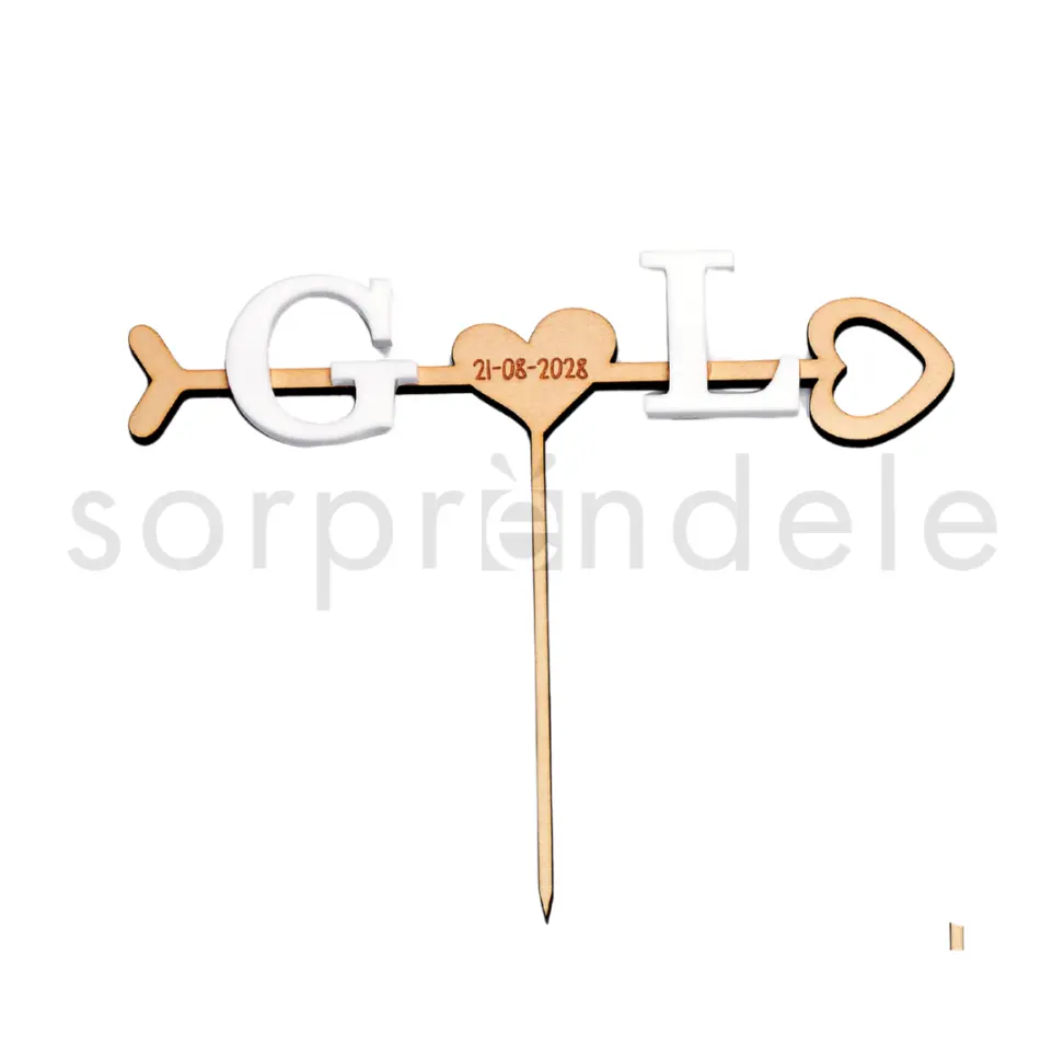 Cake Topper Iniciales Madera y Blanco