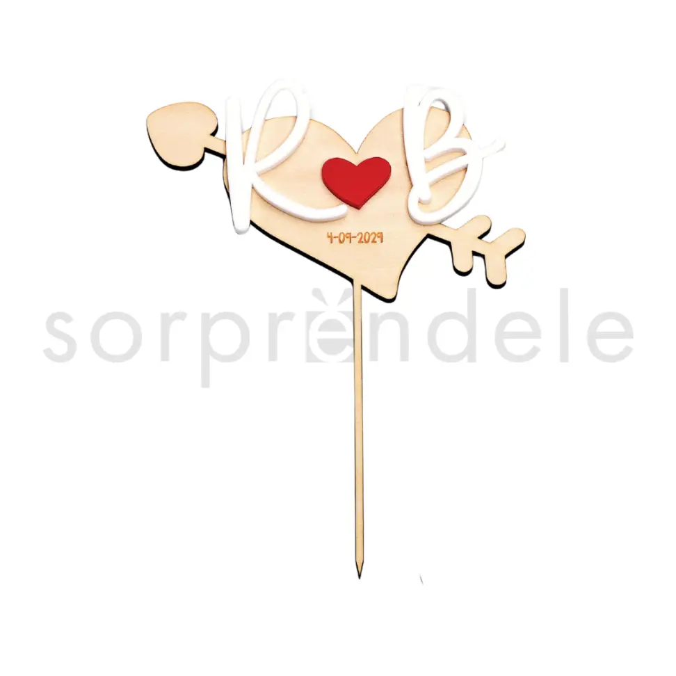 Cake Topper Iniciales Madera Blanco Corazón