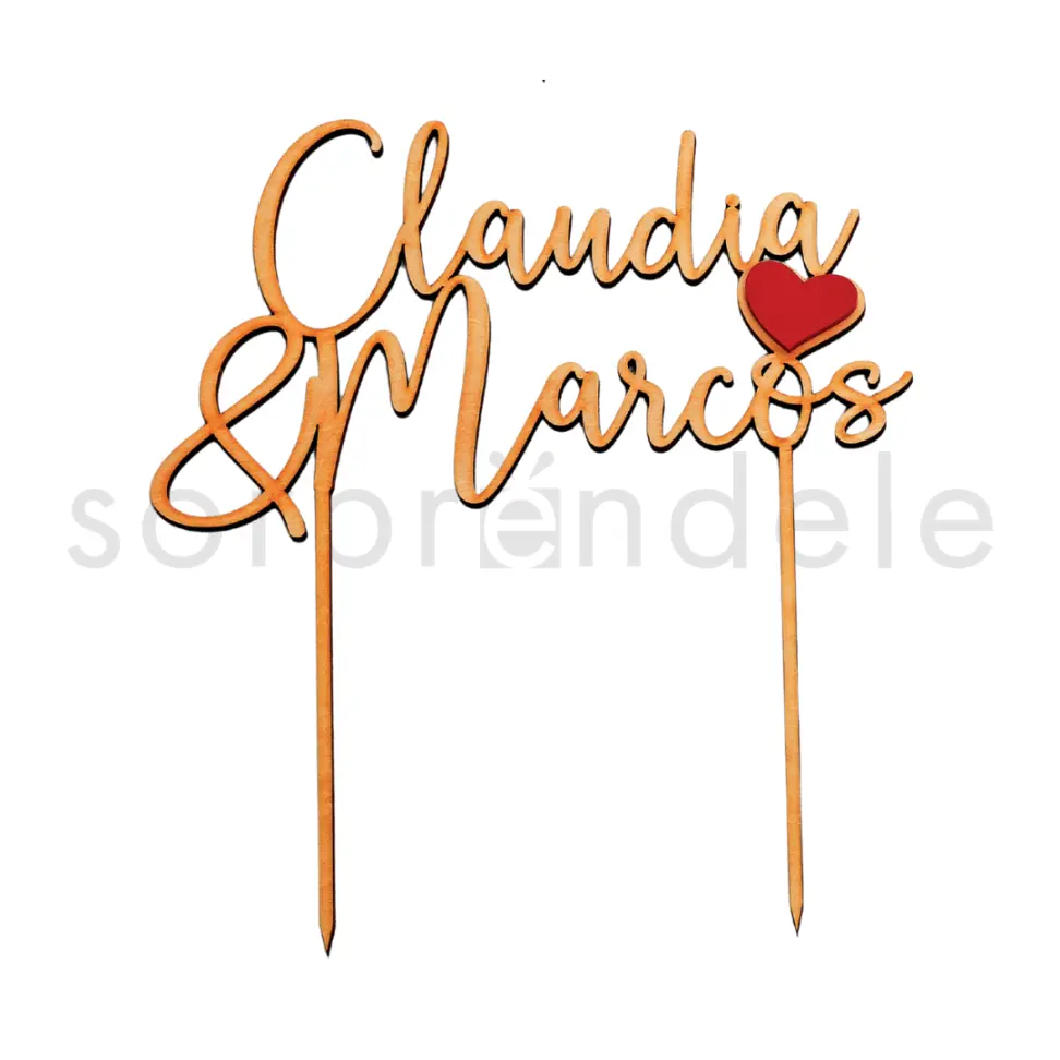 Cake Topper Madera Nombres con Corazón