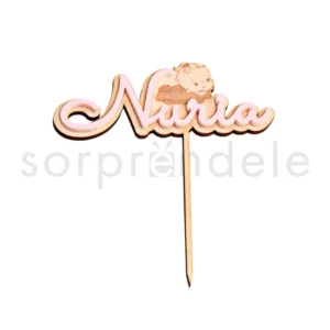 Cake Topper Bebé Madera Nombre Rosa