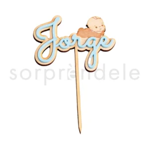Cake Topper Bebé Madera Nombre Celeste