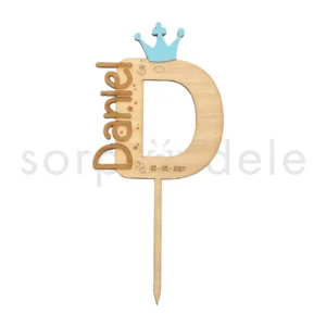 Cake Topper Inicial Nombre Bebé Madera Celeste