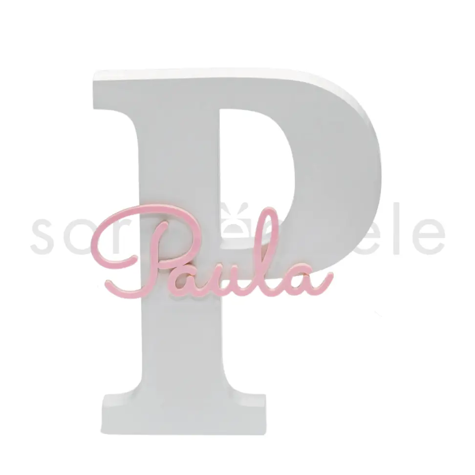 Inicial Madera Blanca con Nombre Rosa