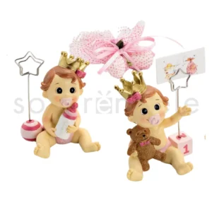 Sujeta-Tarjetas Bebé Niña Corona Rosa