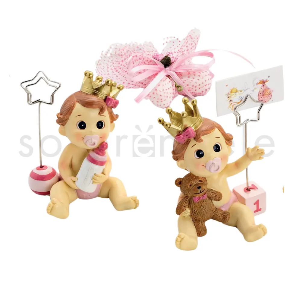 Sujeta-Tarjetas Bebé Niña Corona Rosa