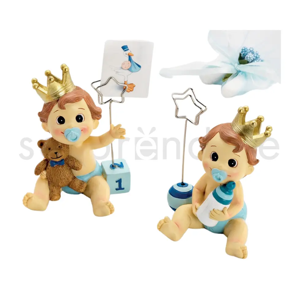 Sujeta-Tarjetas Bebé Niño Corona Celeste