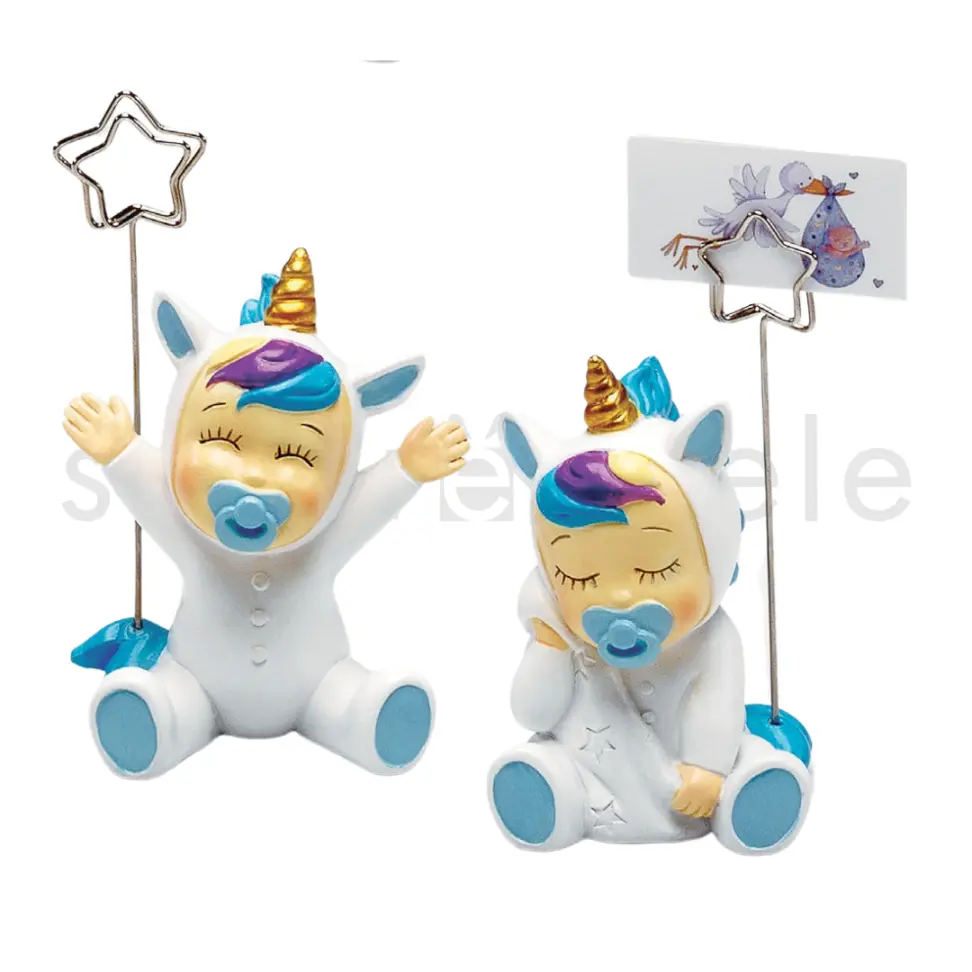 Sujeta-Tarjetas Bebé Unicornio Celeste