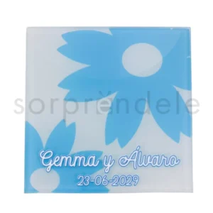 Posavasos Cristal Azul Personalizado Novios