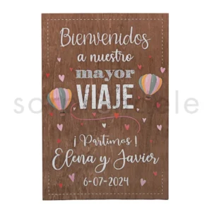 Cartel Madera Bienvenida Boda Viaje