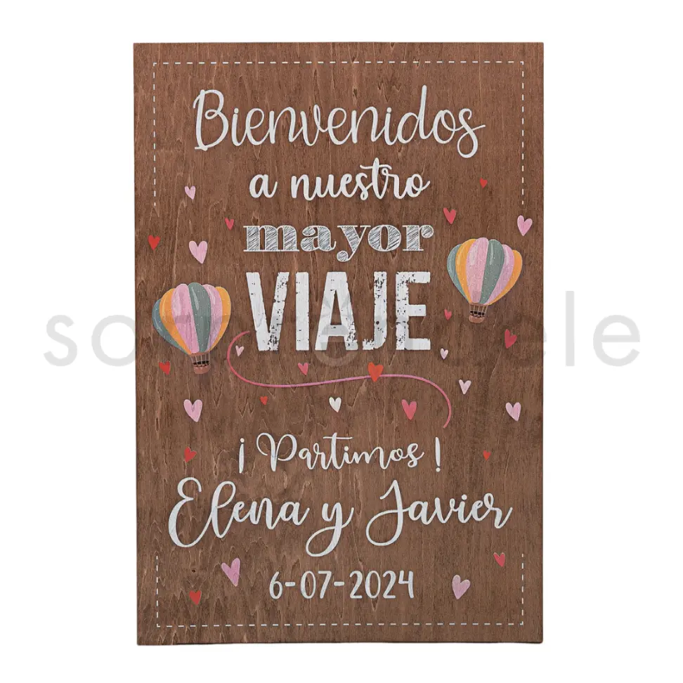 Cartel Madera Bienvenida Boda Viaje