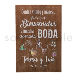 Cartel Madera Bienvenida Boda Recorrido