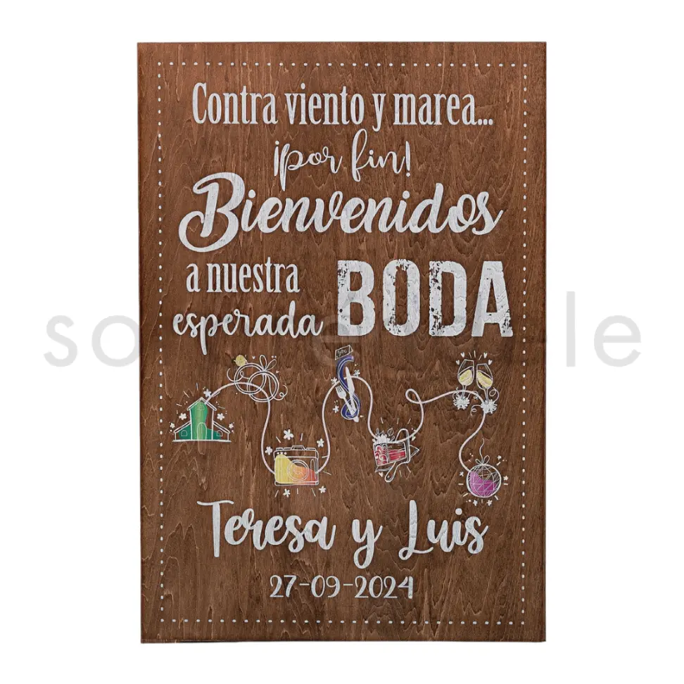 Cartel Madera Bienvenida Boda Recorrido