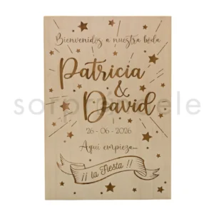 Cartel Madera Bienvenida Boda Estrellas