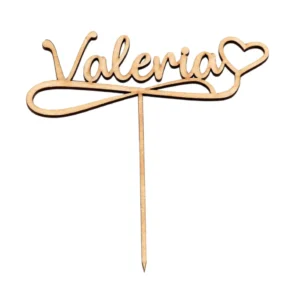 Cake Topper Corazón Madera Nombre Personalizado