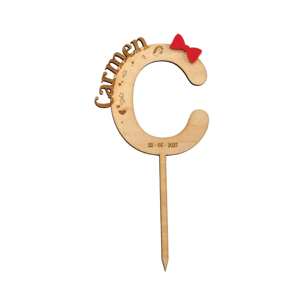 Cake Topper Inicial Nombre Madera y Fucsia Personalizado