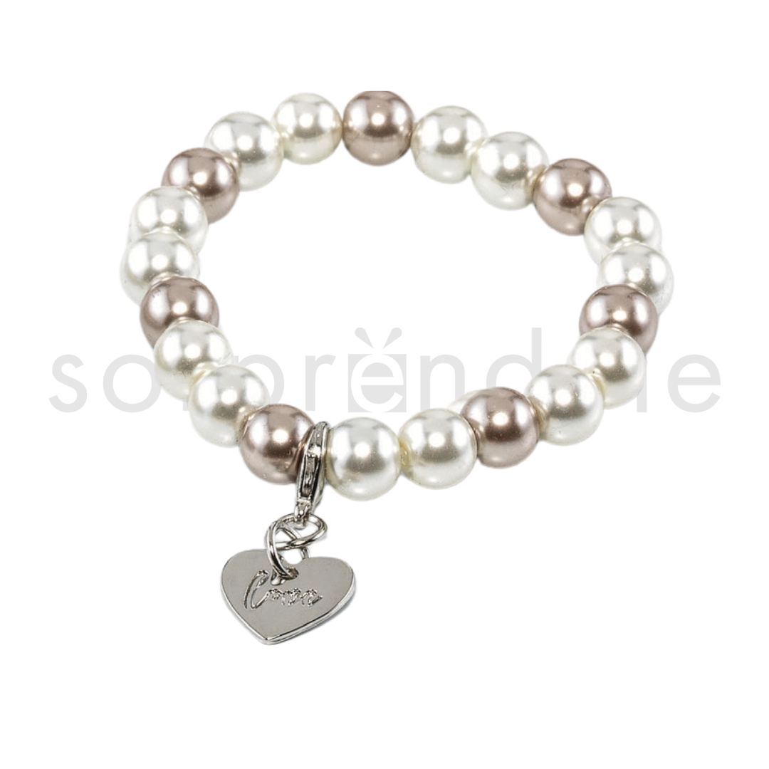 Pulsera Perlas Bicolor Cristal Colgante Corazón